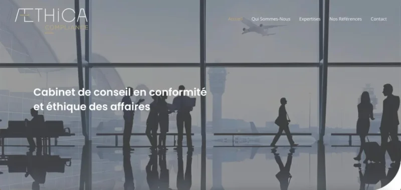 Capture du site AETHICA Compliance, réalisation DICREA