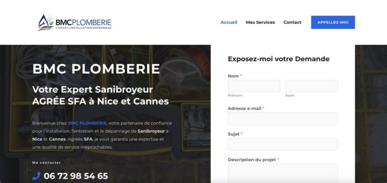 Site web bmc plomberie sanibroyeur nice cannes