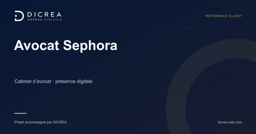 Projet Avocat Sephora — Cabinet d’avocat · présence digitale. Visuel de présentation DICREA.