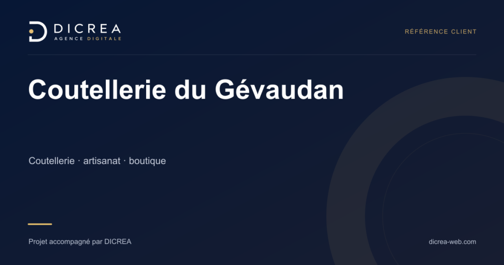 Projet Coutellerie du Gévaudan — Coutellerie · artisanat · boutique. Visuel de présentation DICREA.
