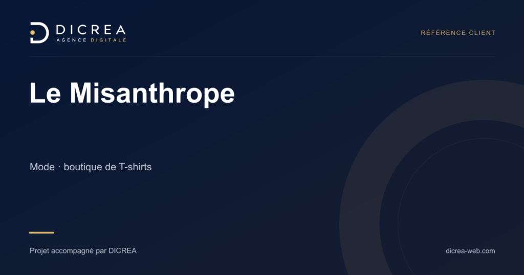 Projet Le Misanthrope — Mode · boutique de T-shirts. Visuel de présentation DICREA.