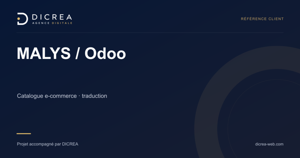 Projet MALYS / Odoo — Catalogue e-commerce · traduction. Visuel de présentation DICREA.