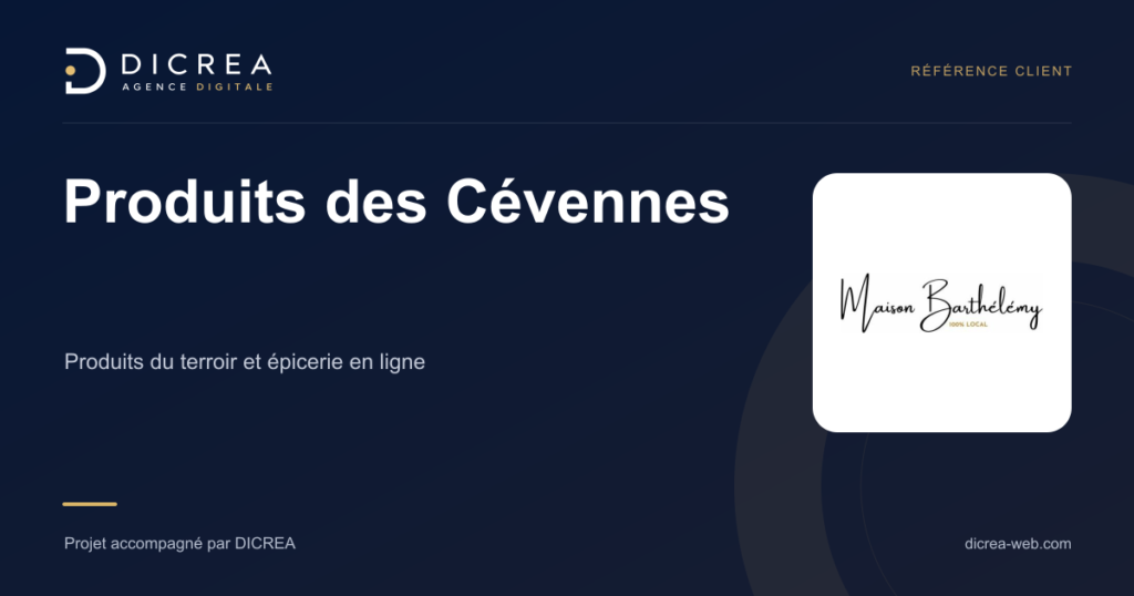 Projet Produits des Cévennes — Produits du terroir et épicerie en ligne. Visuel de présentation DICREA.