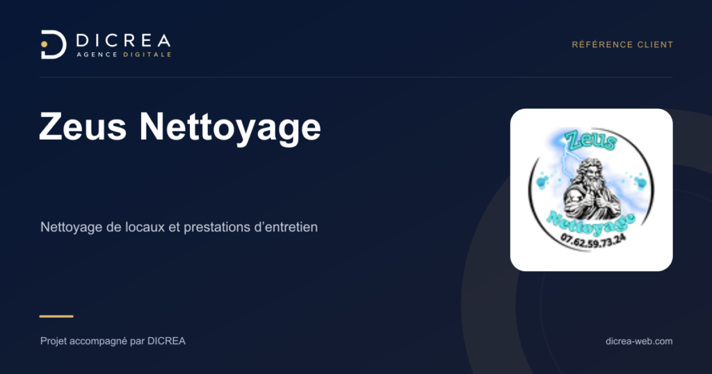Projet Zeus Nettoyage — Nettoyage de locaux et prestations d’entretien. Visuel de présentation DICREA.